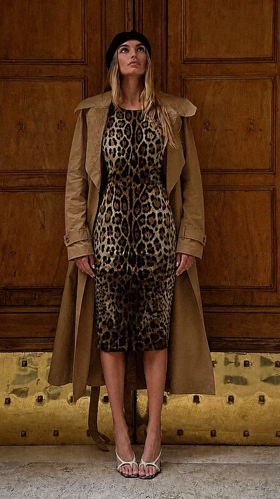 Dolce & Gabbana Seidenkleid Leopardenmuster Bodycon Braun Italy IT36