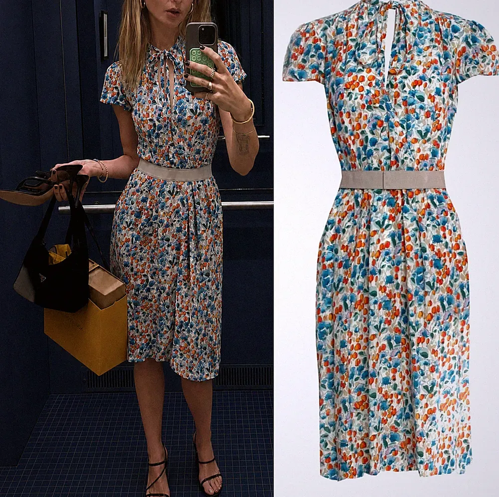 Dolce & Gabbana SS2006 Floral Tulips Print Silk Chiffon Ruched Dress IT40