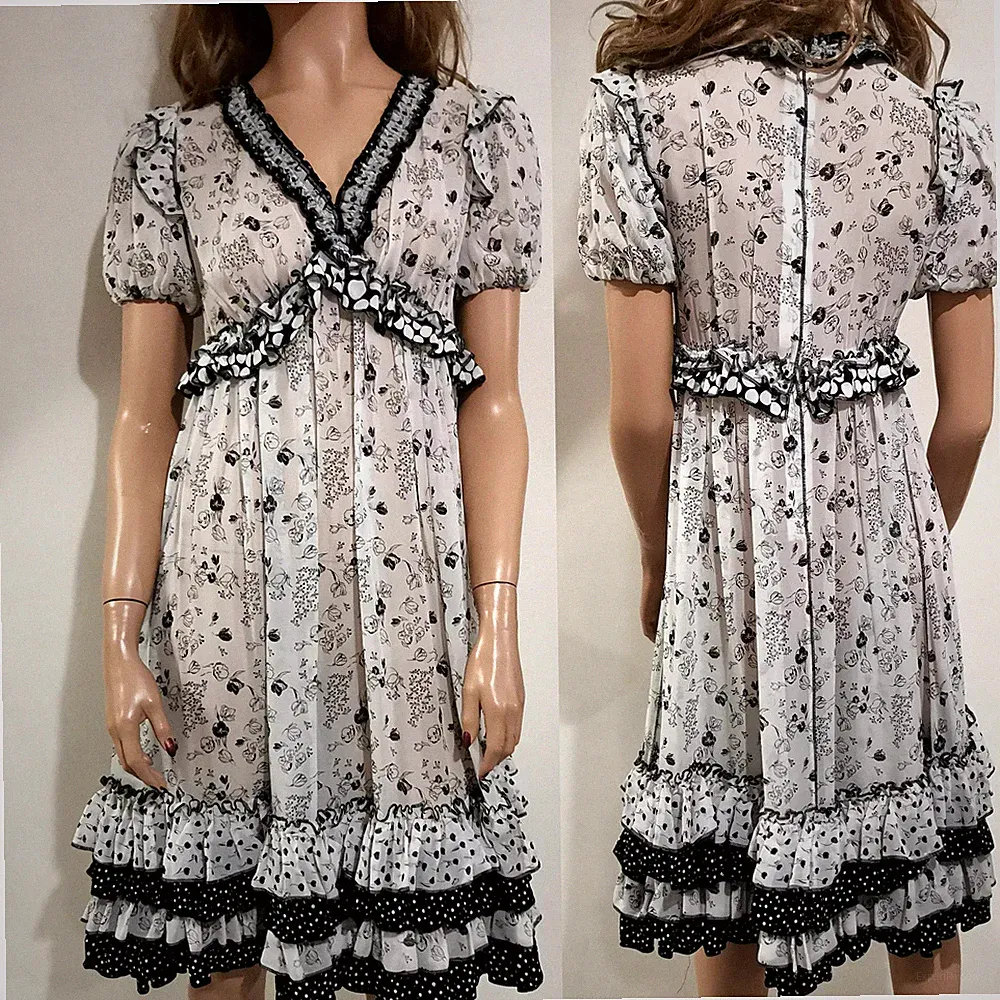 Dolce & Gabbana SS2006 Kleid Blumenmuster Seide Chiffon transparent Rüschen IT42