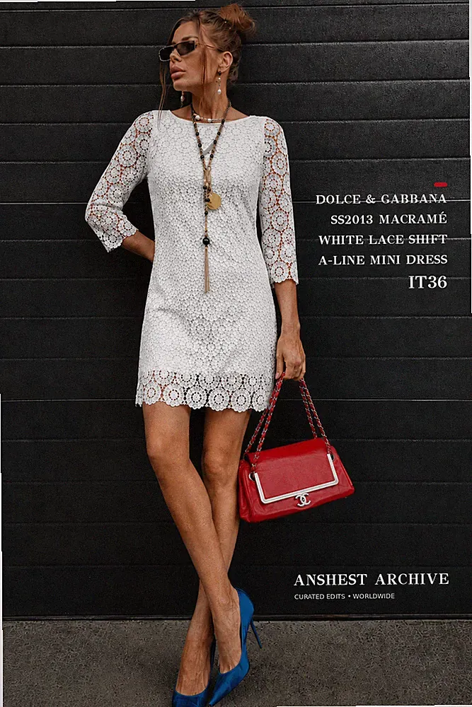 Dolce & Gabbana SS2013 Minikleid Makramee Weiß Spitze Etuikleid A-Linie IT36