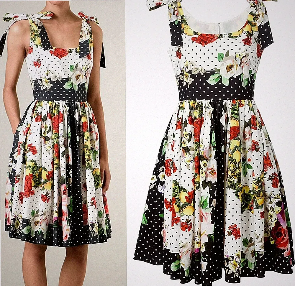 Dolce & Gabbana SS2015 Baumwollkleid Polka Dot Floral Lemons Print IT36