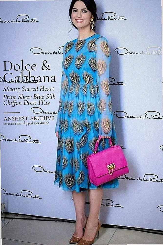 Dolce & Gabbana SS2015 Sacred Heart Print Sheer Blue Silk Chiffon Dress IT42