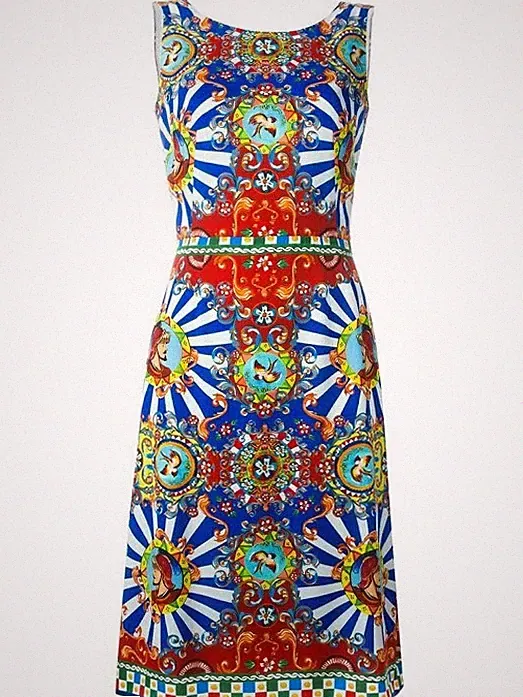 Dolce & Gabbana SS2016 Majolica Carretto Siciliano Print Silk Etuikleid IT40
