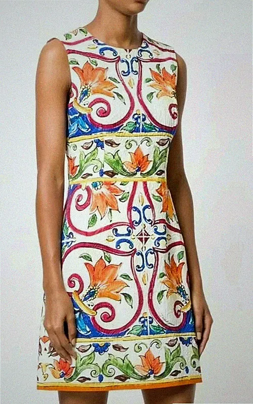 Dolce & Gabbana SS2016 Majolica Orange Floral Print Jacquard Italy Kleid IT36