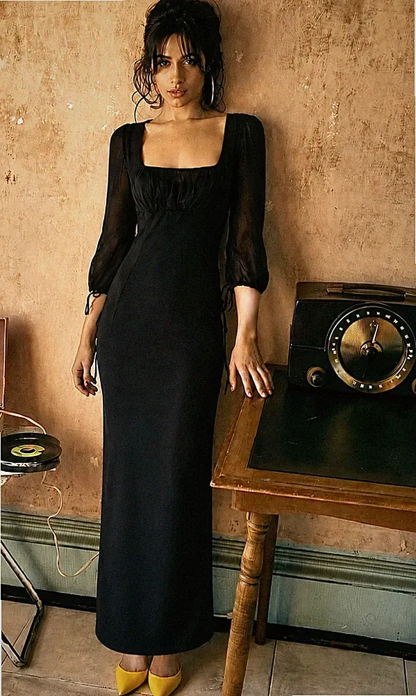 Dolce & Gabbana Vintage 90er Bustier Chiffon Seide Jersey Schwarz Maxikleid IT42