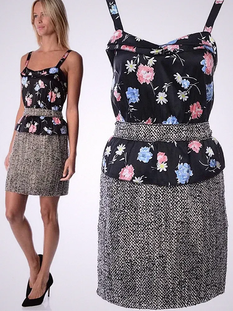 Dolce & Gabbana Vintage D&G Floral Print Silk Tweed Wool Mini Dress IT40