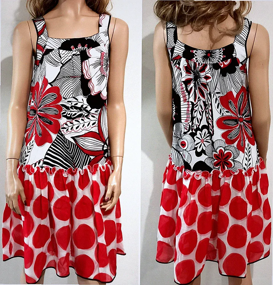 Dolce & Gabbana Vintage Floral Polka Dot Print Silk Chiffon Dress IT36