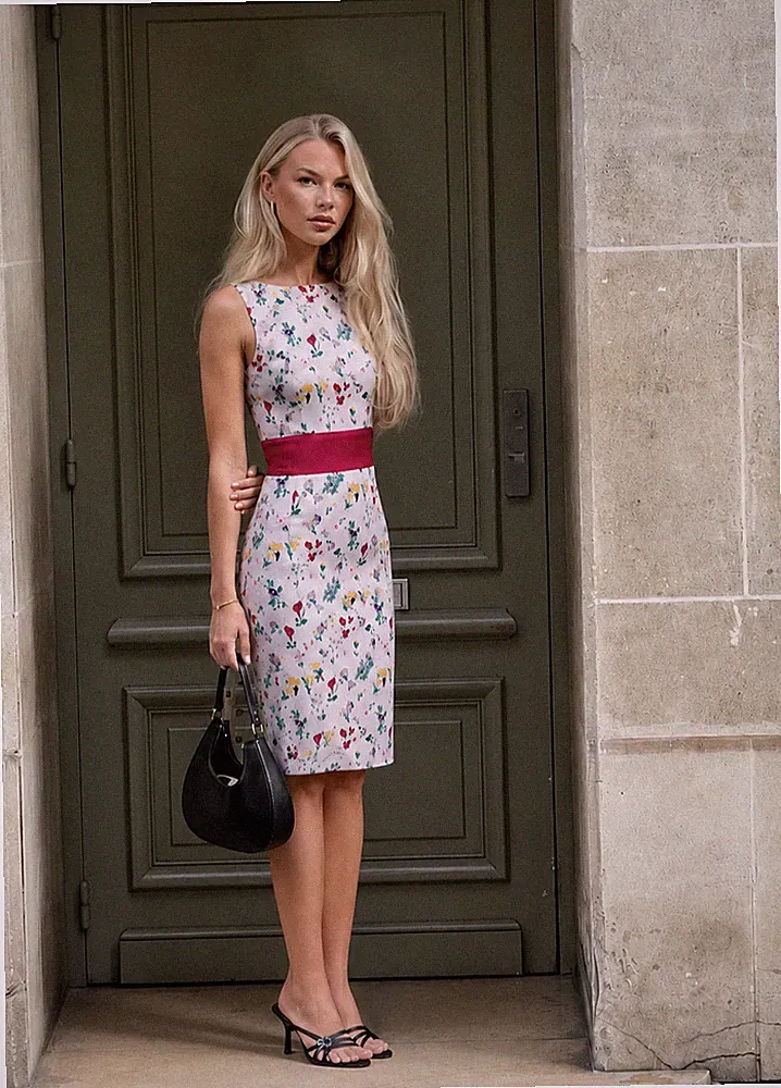 Dolce & Gabbana Vintage Floral Print Silk Satin Sheath Bodycon Pink Dress IT38