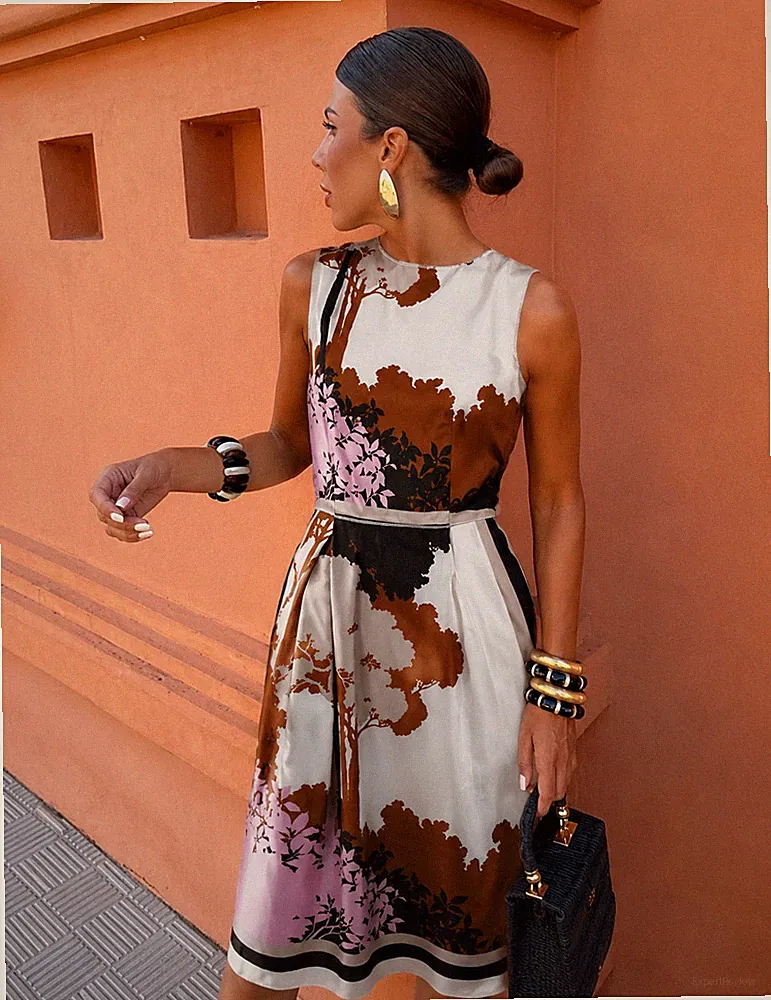 Dolce & Gabbana Vintage Graphic Print Silk Сharmeuse Asymmetric Dress IT42