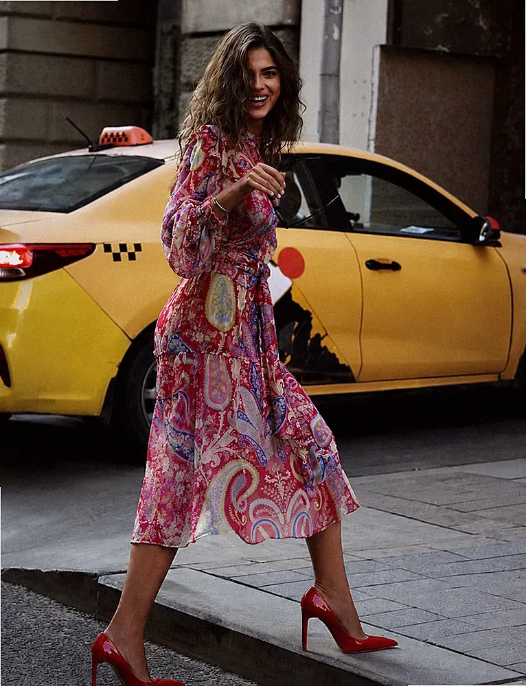 Dolce & Gabbana Vintage Paisley Floral Print Chiffon Sheer Midi Shirt-Dress IT40