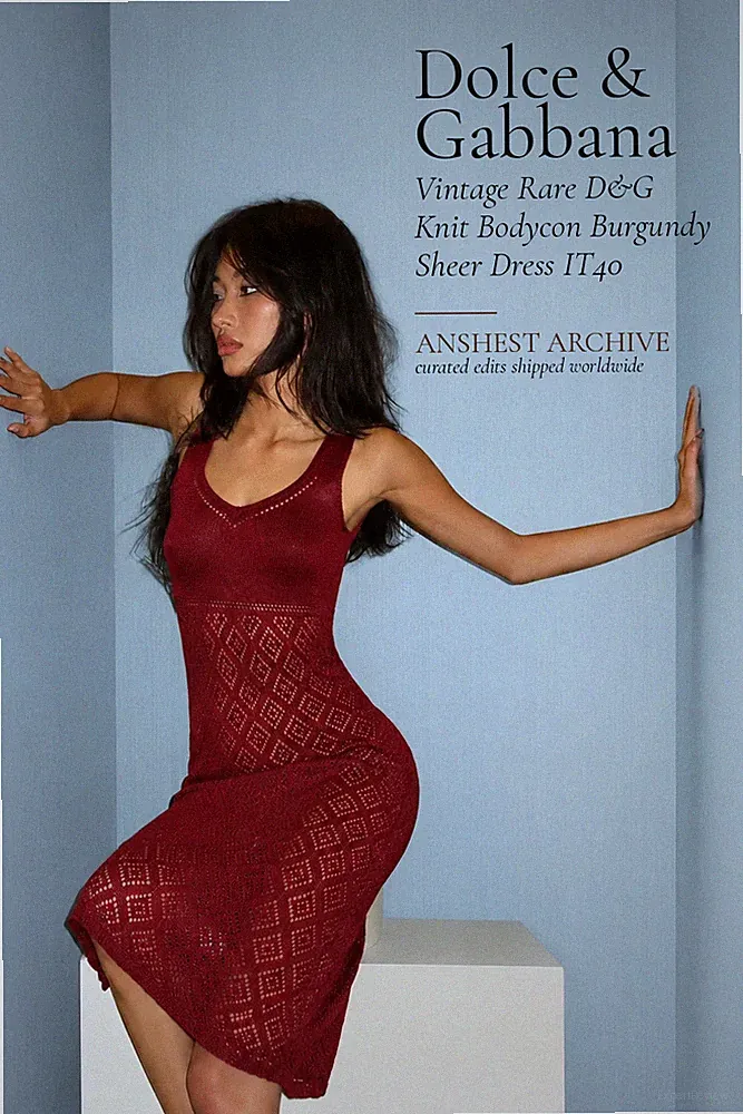 Dolce & Gabbana Vintage Rare D&G Knit Bodycon Burgundy Sheer Dress IT40