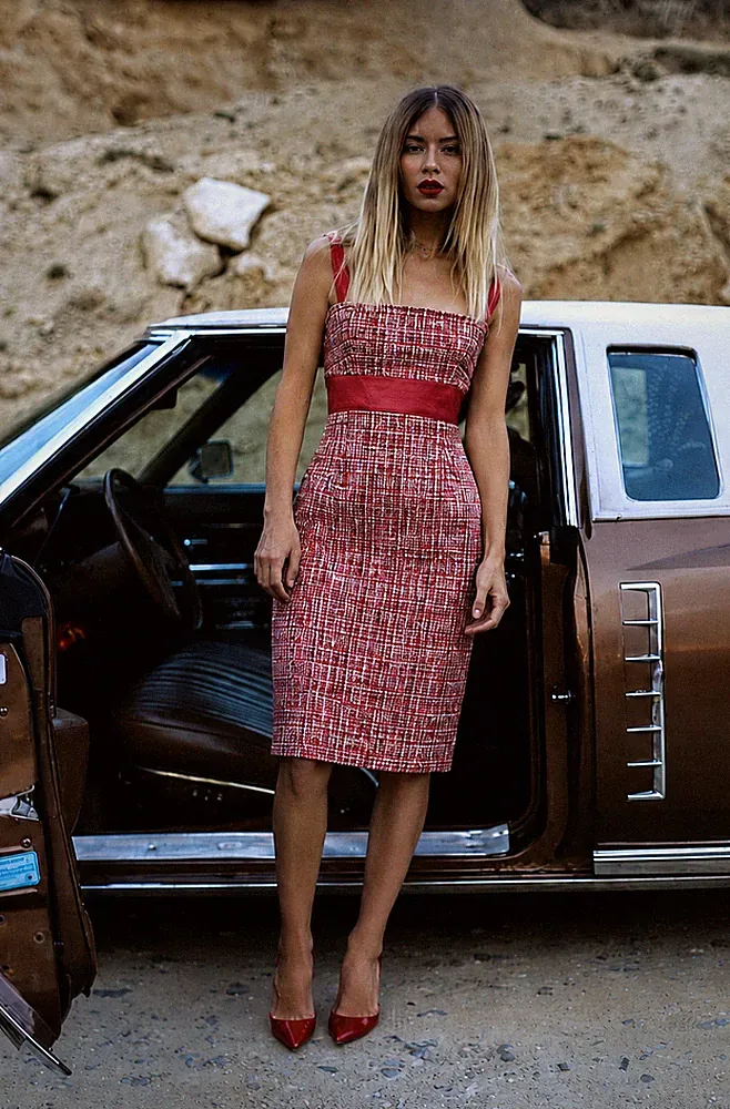 Dolce & Gabbana Vintage Tweed Python Details Etui Bodycon Rot Kleid IT40