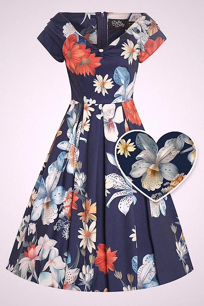 Dolly and Dotty Swing Kleid Lily Tropical Floral Off-Shoulder Vintage Retro