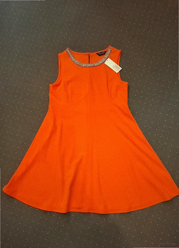 DOROTHY PERKINS Damen A-Kleid Gr. 44 Orange mit Perlenbesatz neu m/Etikette