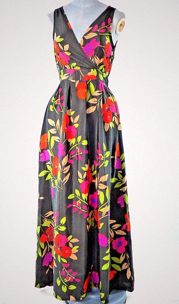 Dorothy Perkins Maxikleid schwarz Blumen UK 6 neu mit Etikett Sommer Hochzeit Gast Look