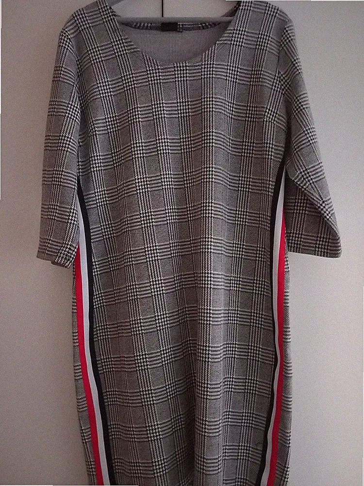 Dreamteam star Damen Kleid M/L A-Linie kariert Streifen 3/4 Arm Rundhals