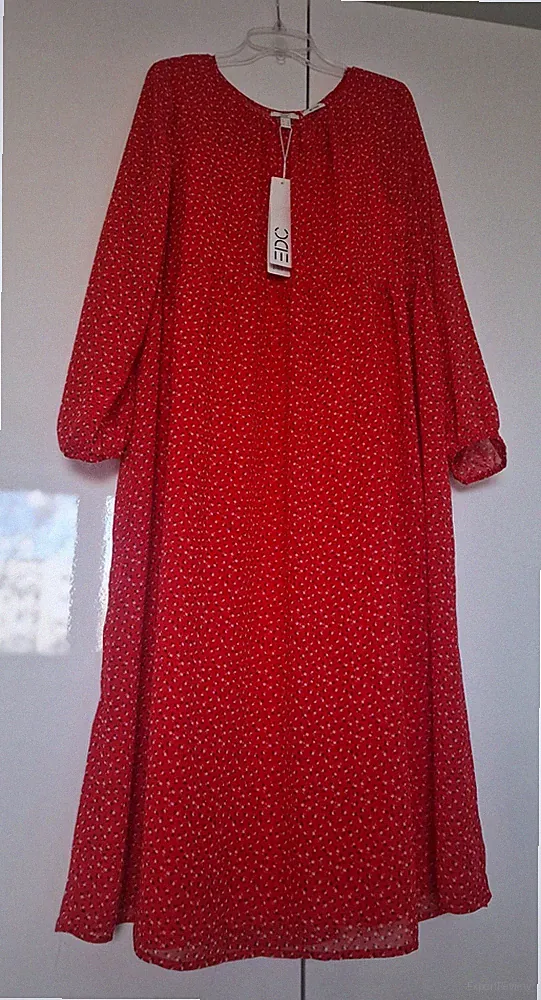 EDC by Esprit Midi Kleid Gr. 42 / XL A-Linie locker & fließend mit Unterkleid