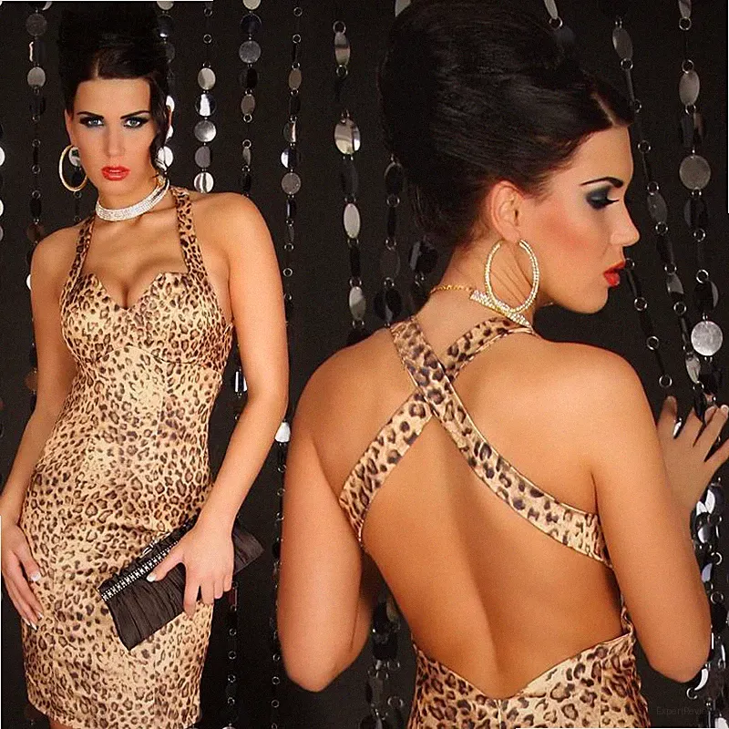 Edles Glamour Etuikleid aus Satin Leopard-Optik #AK157