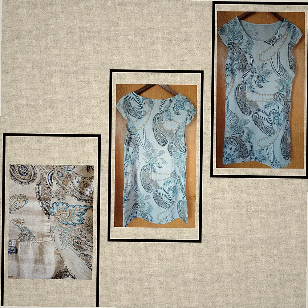 Edles Leinen-Etuikleid mit Paisley-Muster Blau Gr. 42 (M/L) WIE NEU