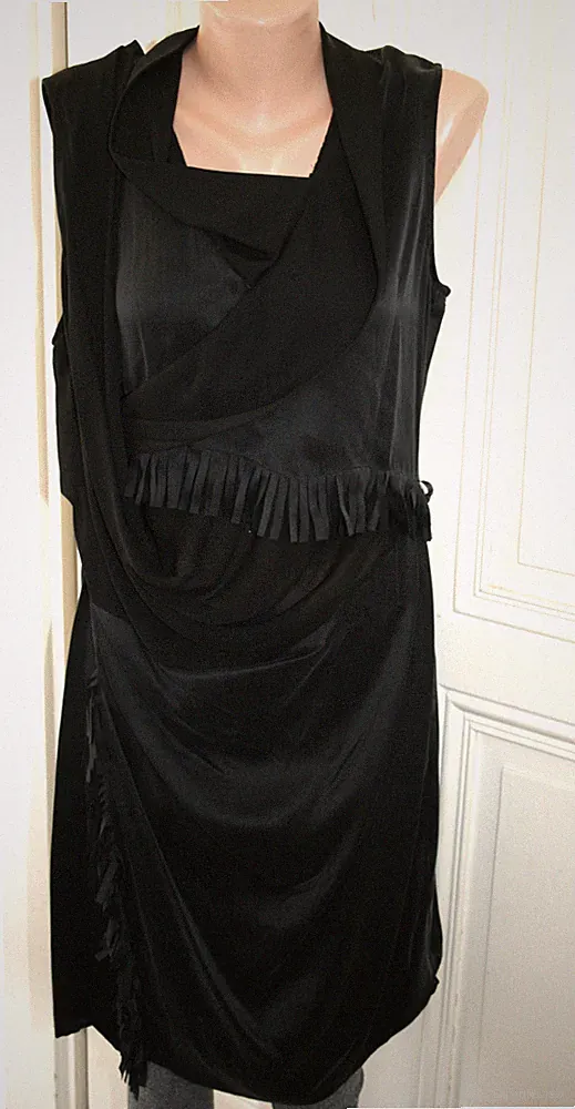EDUN New York Sommer Seiden Kleid schwarz mit Fransen neuwertig in Gr. L 38/40