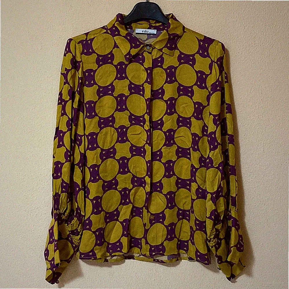 Eiki Hemd Geometrisches Muster Retro Senf Lila S Klassisch Casual Elegant