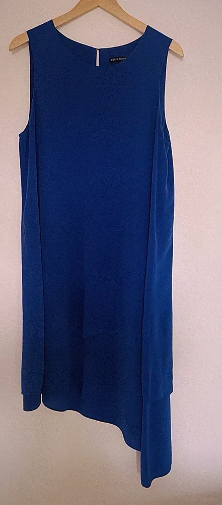 Eileen Fisher 100% Seide Kleid Damen mittelblau Georgette Krepp ärmellos