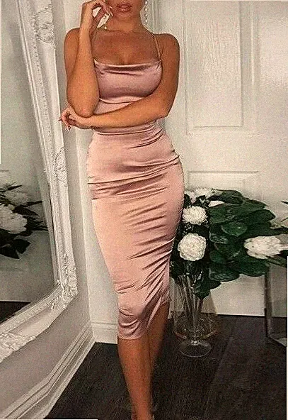 elegant Abendkleid Brautjungfer Kleid Cocktail knielang Seidenlook rosa 32/34/36
