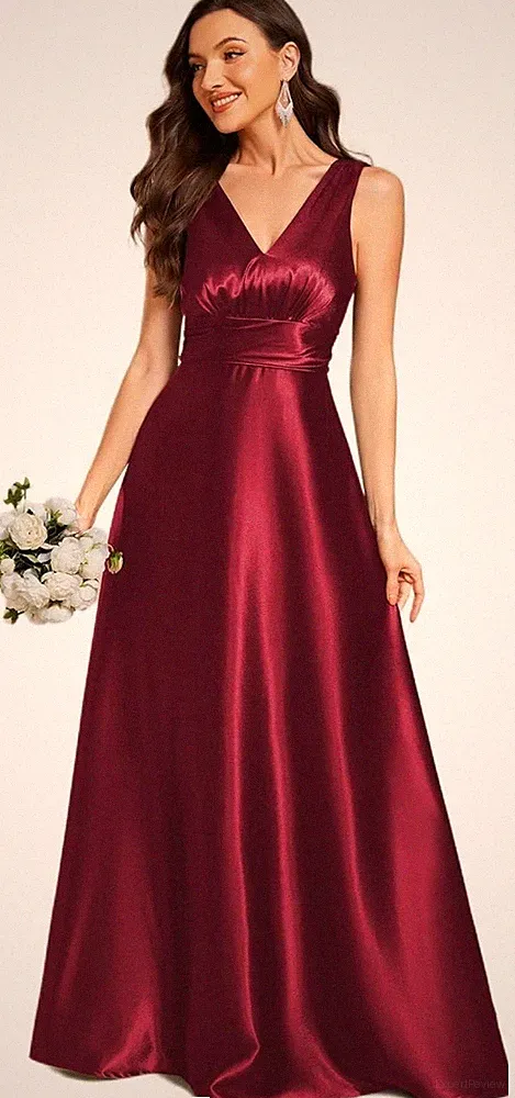 Elegant Brautjungfernkleid für Damen, Satin,V-Ausschnitt A-Linie-Kleid