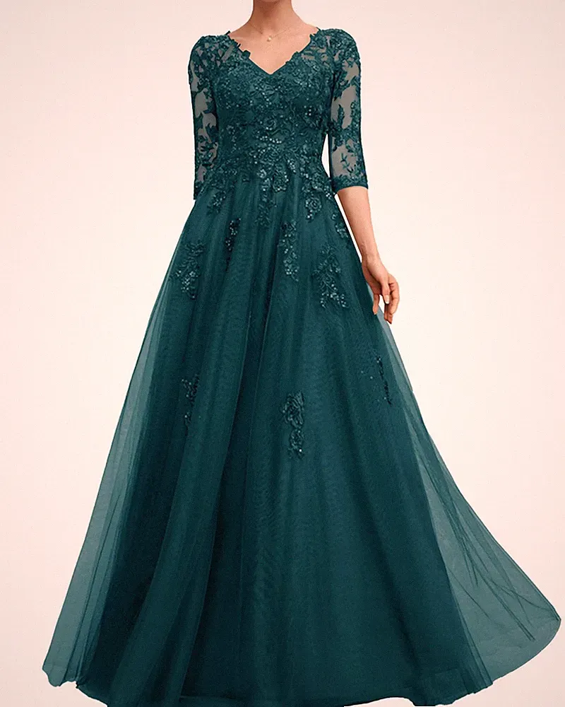 Elegant Hochzeitsgäste Kleider V-Ausschnitt A-Linie Kleider Formal Partykleid