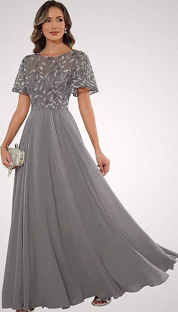 Elegant Pailletten Brautmutterkleider Applique Hochzeitgast Kleid Kkurze Ärmel