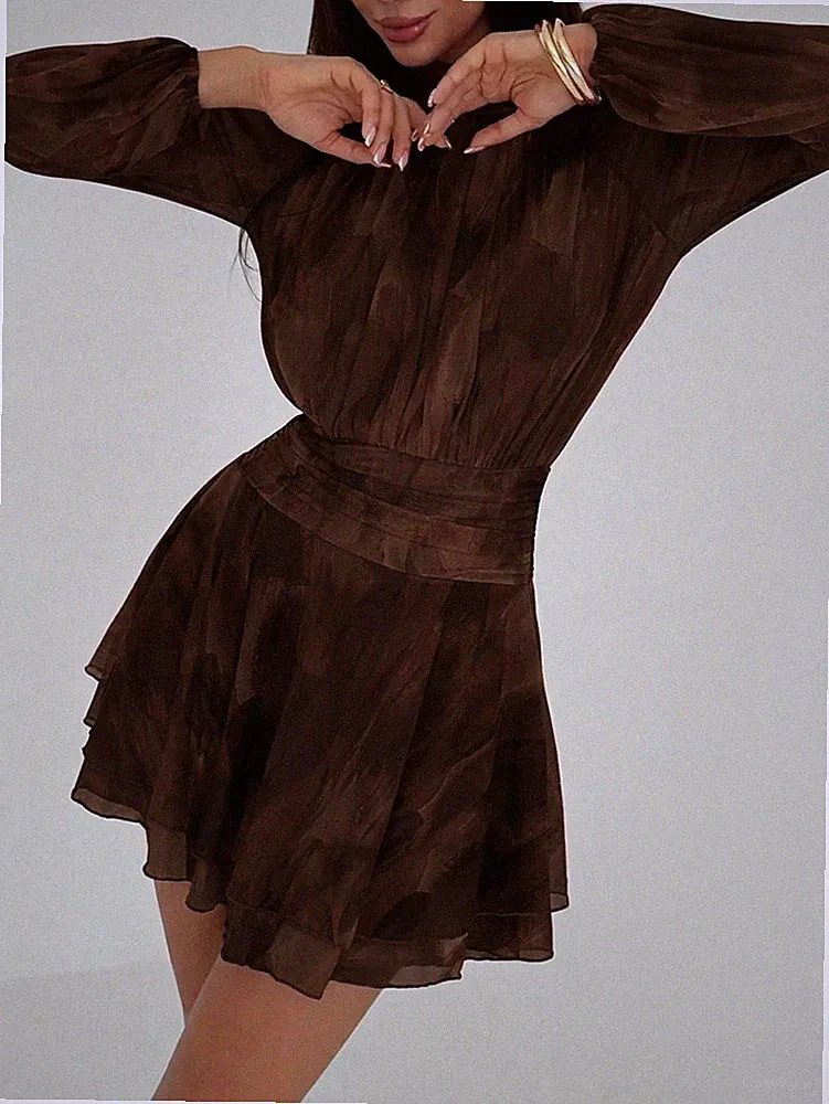 Elegantes A Linien Damenkleid mit langen Ärmeln