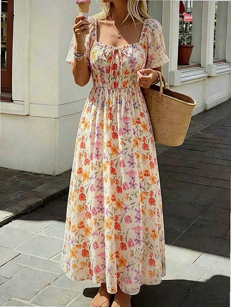 Elegantes A Linien Kleid für Damen mit Rüschenärmeln