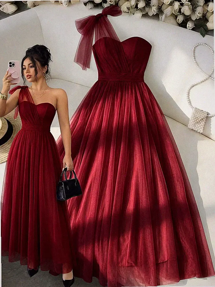 Elegantes A Linien Kleid in Bordeaux für Hochzeiten und Partys