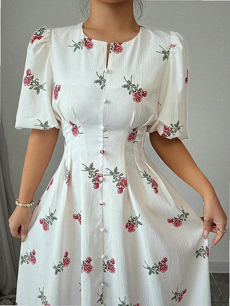 Elegantes A Linien Kleid mit floralen Mustern in Rot