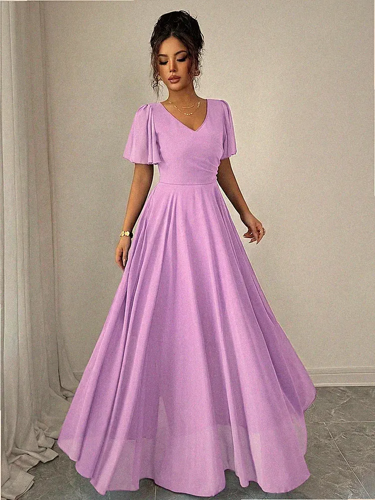 Elegantes A Linien Kleid mit Volantärmeln in Bordeaux
