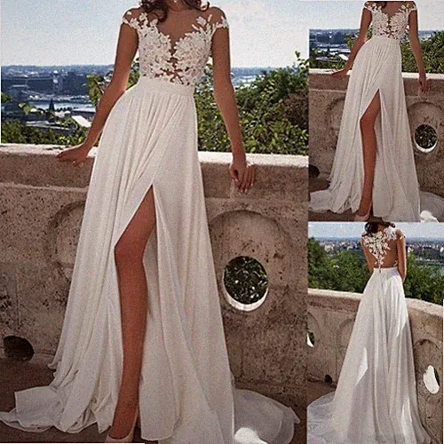 Elegantes Chiffonkleid mit floraler Spitze für Hochzeit und Abendpartys