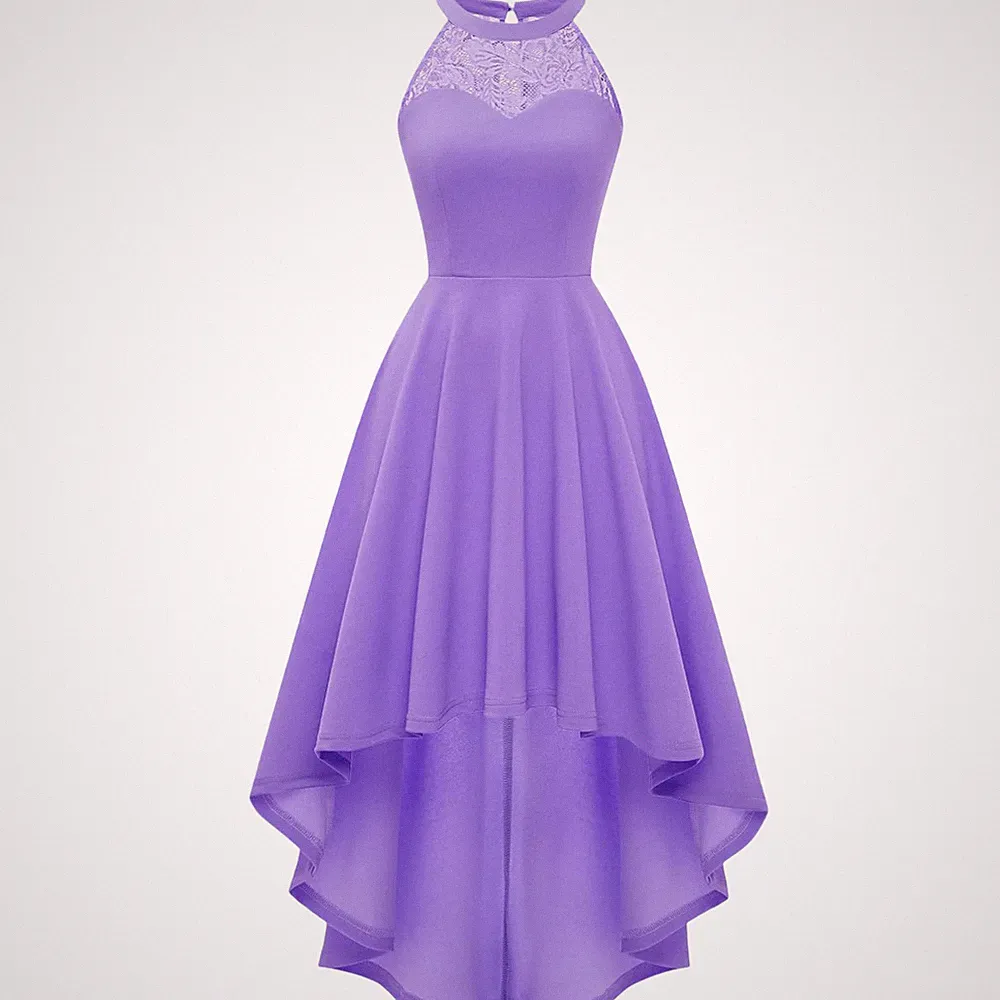 Elegantes Cocktailkleid Abendkleid Spitze High-Low Lila XL