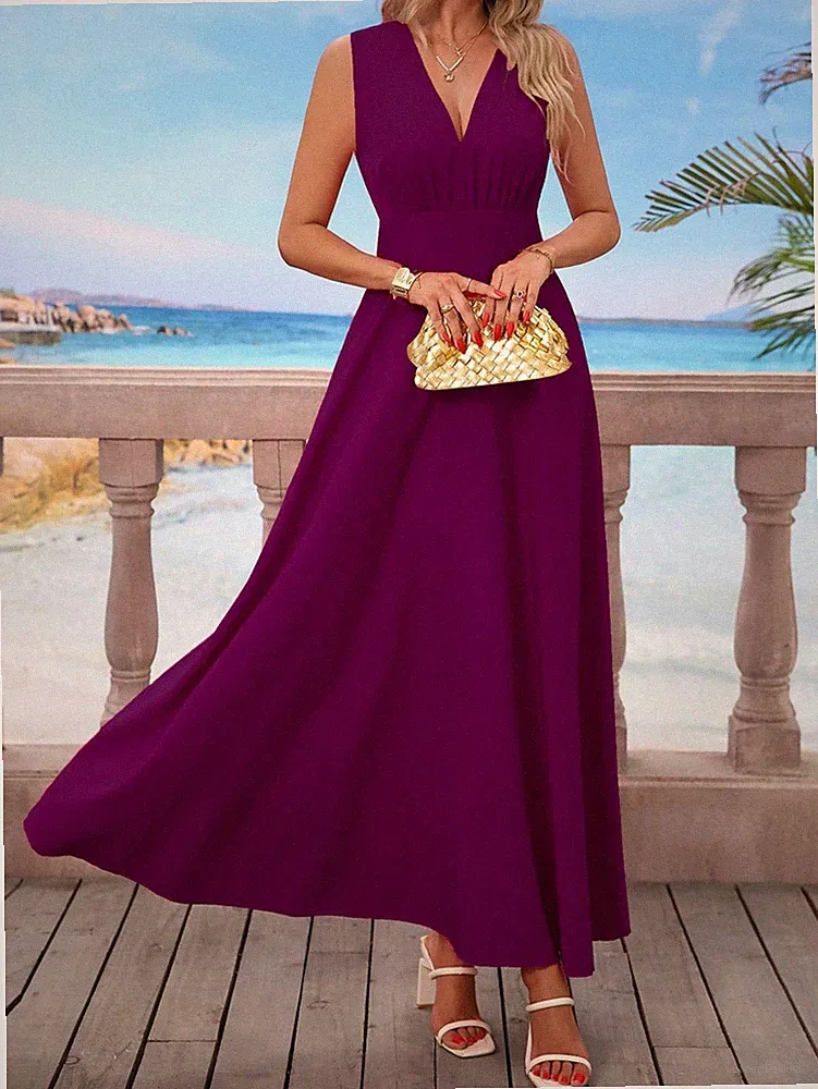 Elegantes Damen A Linien Kleid mit V Ausschnitt in Blau