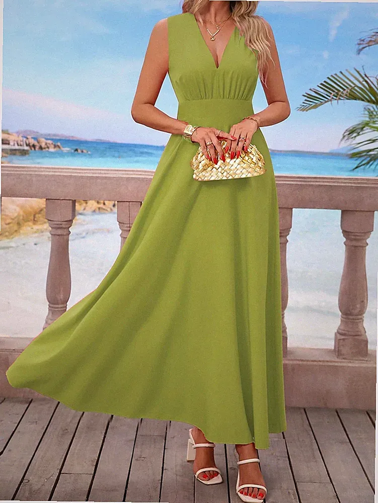 Elegantes Damen A Linien Kleid mit V Ausschnitt in Blau