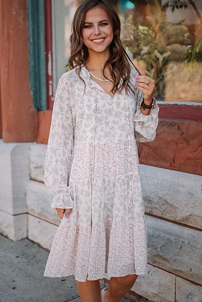 Elegantes Damen-Kleid Kurzmantel? Chiffon Weiß Grau Langärmlig 11355