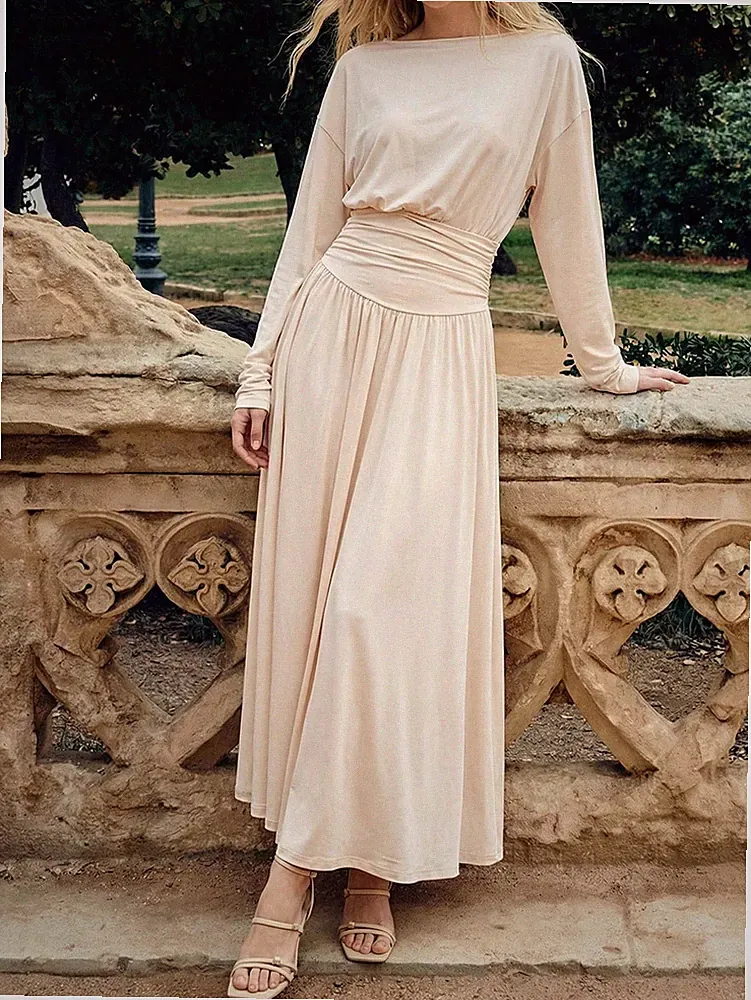 Elegantes Damen langes A Linien Kleid in Braun