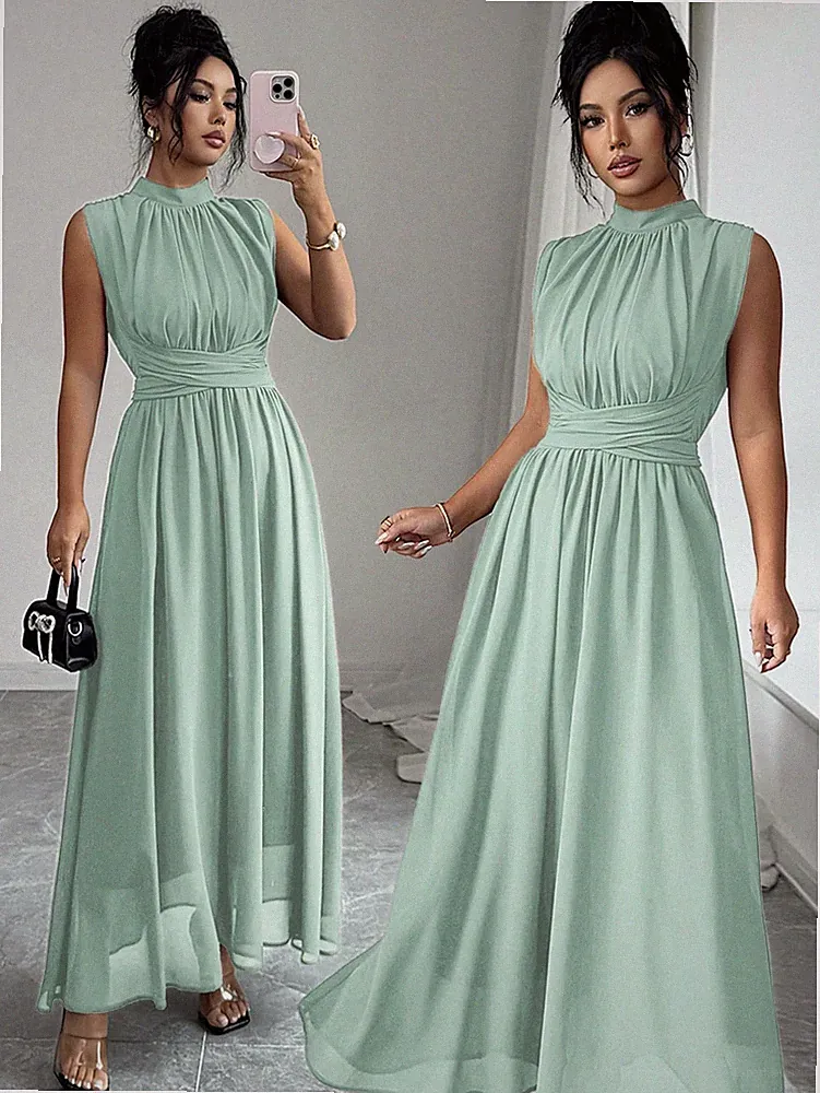 Elegantes Damen Maxikleid in Salbeigrün für Hochzeitsgäste