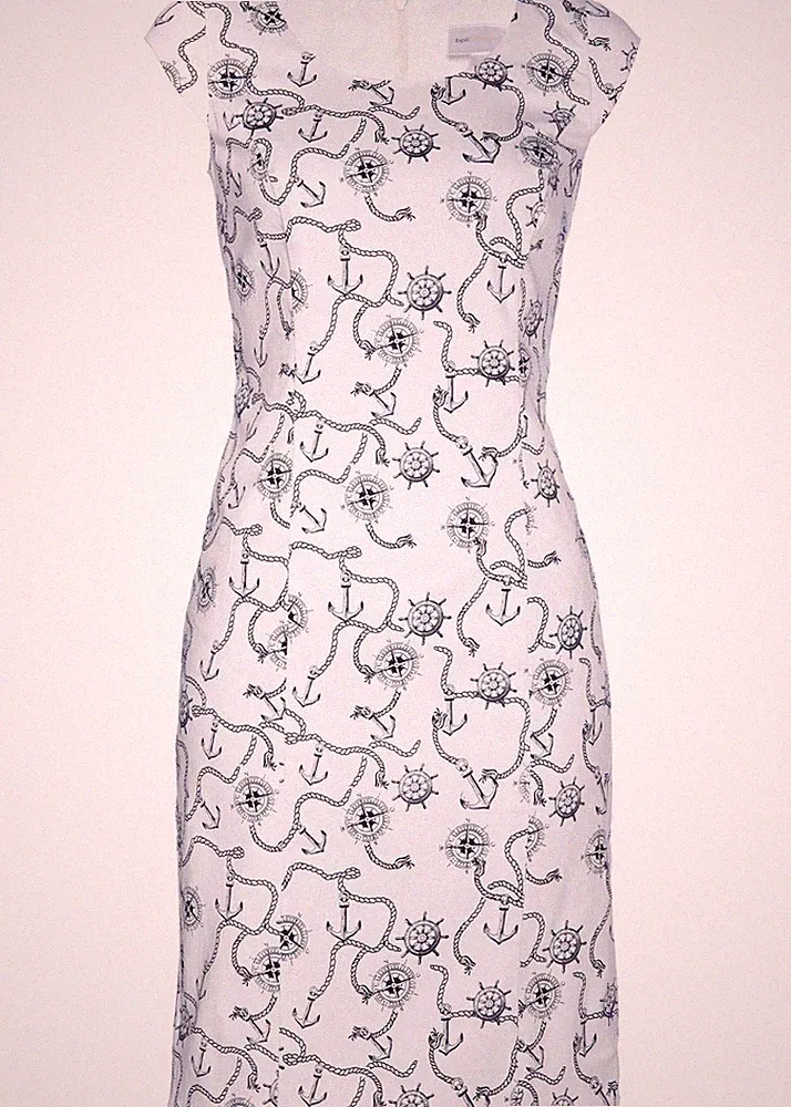 Elegantes Etuikleid Gr. 50 Weiß Dunkelblau Damenkleid Businesskleid R-Ware Neu