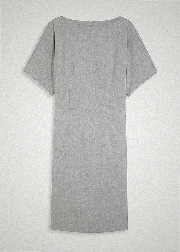 elegantes Etuikleid mit Flügelärmeln Gr. 42 Grau Meliert Damen-Kleid Neu*