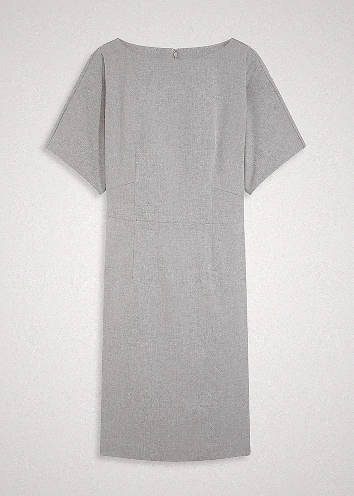 elegantes Etuikleid mit Flügelärmeln Gr. 44 Grau Meliert Damen-Kleid Neu*