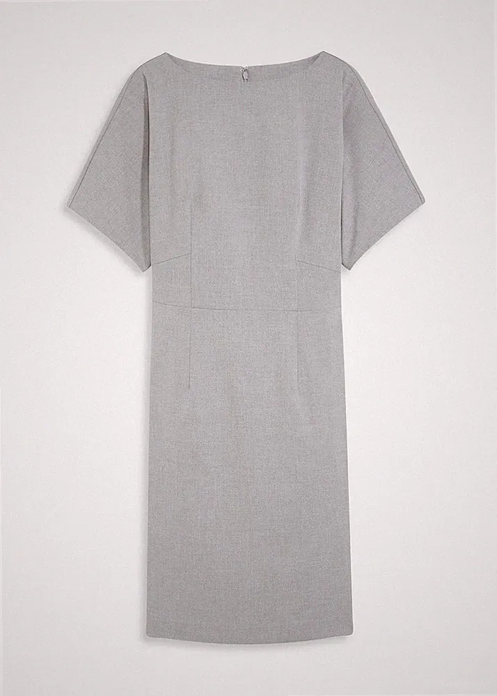 elegantes Etuikleid mit Flügelärmeln Gr. 46 Grau Meliert Damen-Kleid Neu*