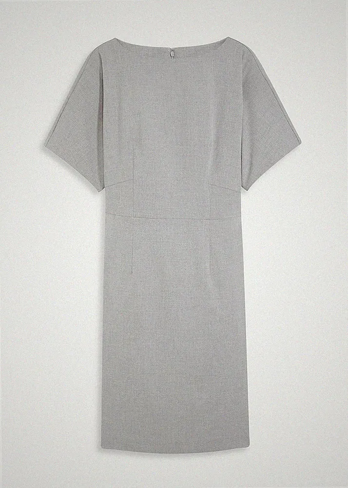 elegantes Etuikleid mit Flügelärmeln Gr. 46 Grau Meliert Damen-Kleid Neu*