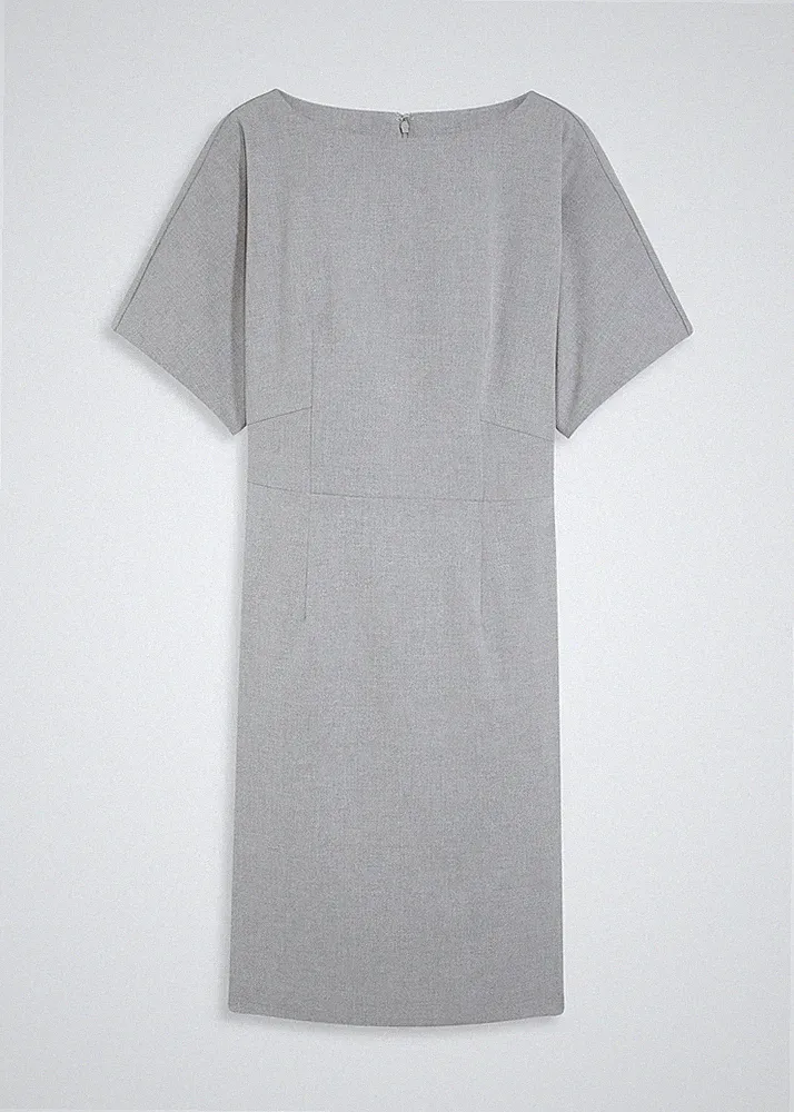 elegantes Etuikleid mit Flügelärmeln Gr. 50 Grau Meliert Damen-Kleid Neu*