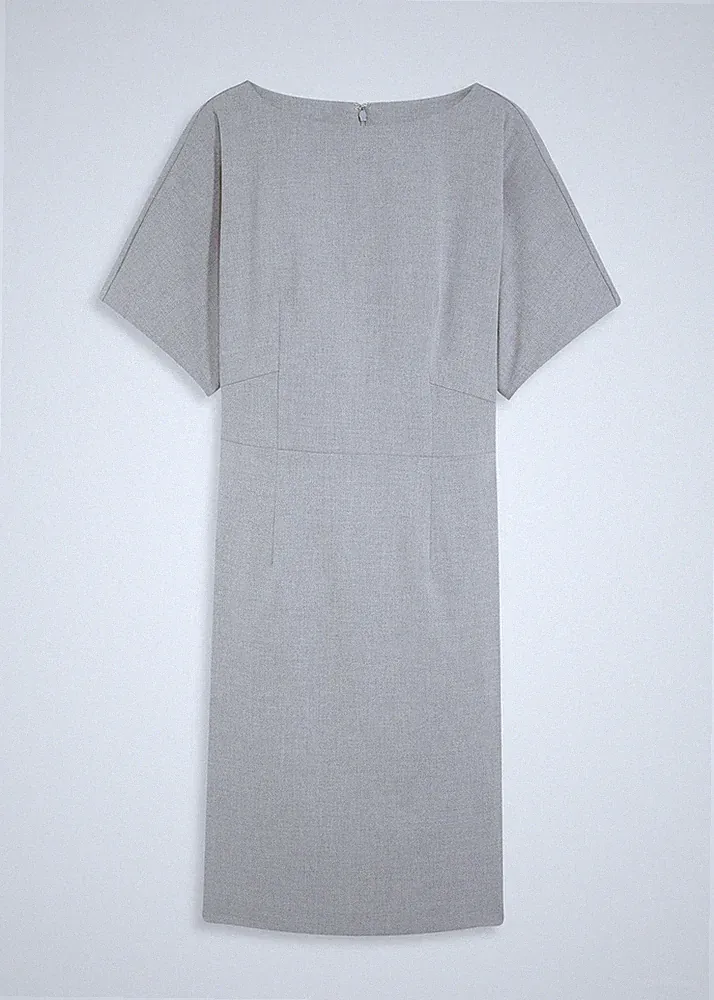 elegantes Etuikleid mit Flügelärmeln Gr. 54 Grau Meliert Damen-Kleid Neu*