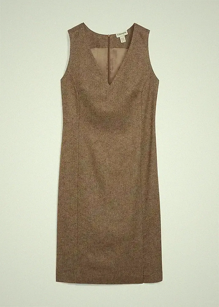 elegantes Etuikleid mit Wolle Gr. 40 Dunkelbraun Damen-Kleid Ärmellos Neu*